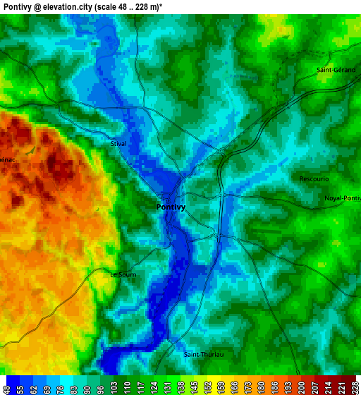 Zoom OUT 2x Pontivy, France elevation map