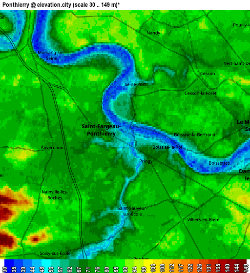 Zoom OUT 2x Ponthierry, France elevation map