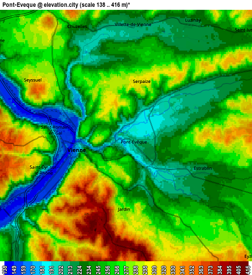 Zoom OUT 2x Pont-Évêque, France elevation map