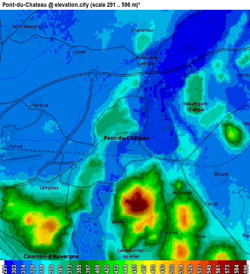 Zoom OUT 2x Pont-du-Château, France elevation map