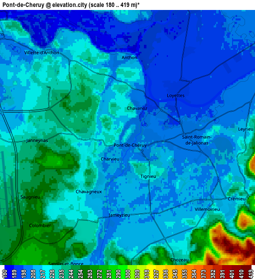 Zoom OUT 2x Pont-de-Chéruy, France elevation map