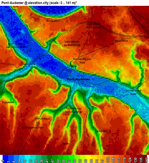 Zoom OUT 2x Pont-Audemer, France elevation map