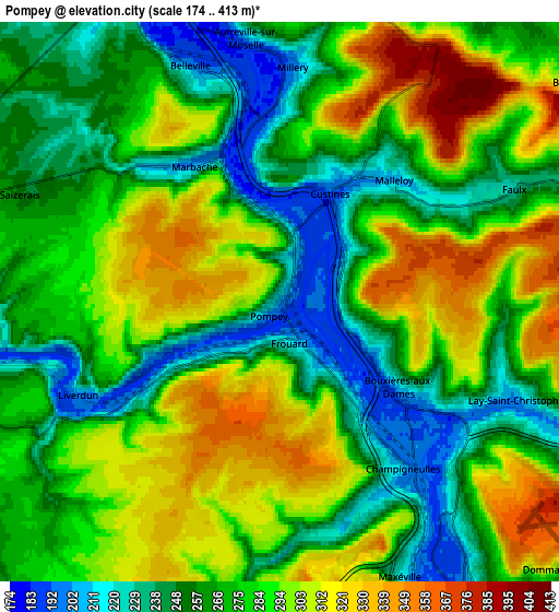 Zoom OUT 2x Pompey, France elevation map