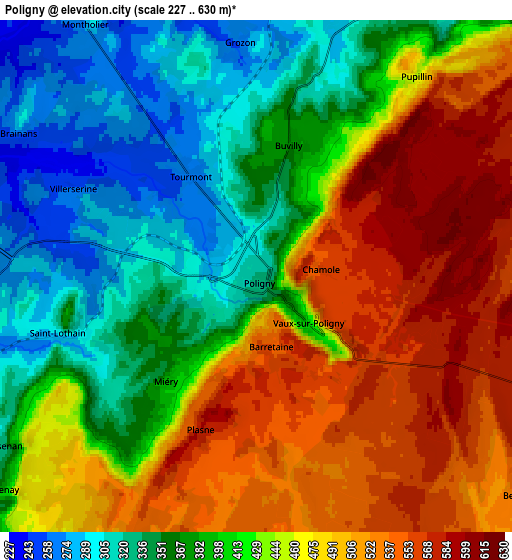 Zoom OUT 2x Poligny, France elevation map