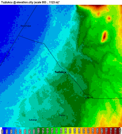 Zoom OUT 2x Tuzlukçu, Turkey elevation map