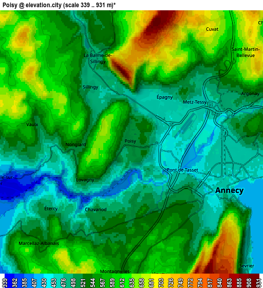 Zoom OUT 2x Poisy, France elevation map