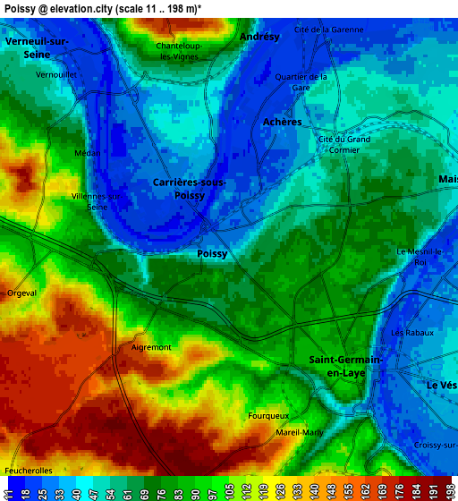 Zoom OUT 2x Poissy, France elevation map