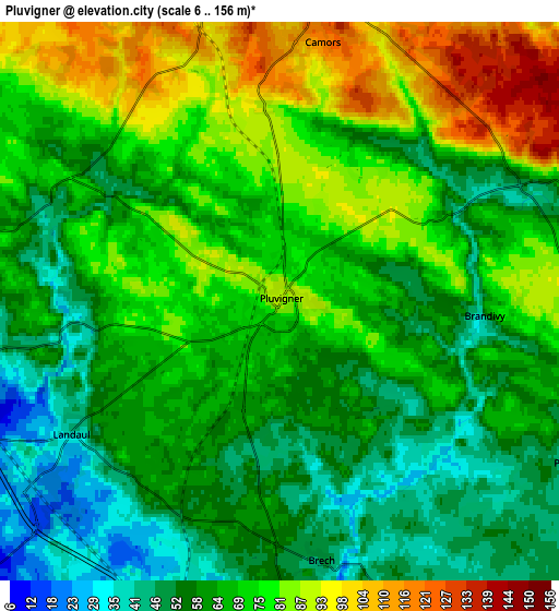 Zoom OUT 2x Pluvigner, France elevation map