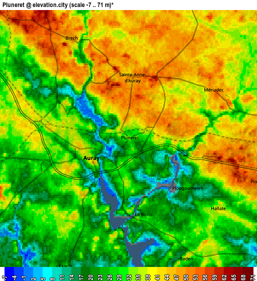 Zoom OUT 2x Pluneret, France elevation map