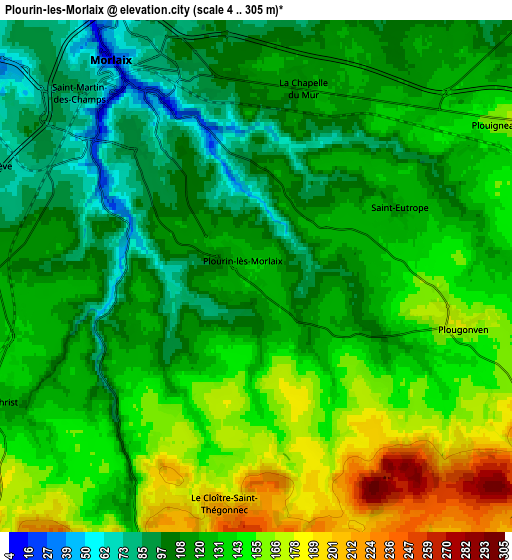 Zoom OUT 2x Plourin-lès-Morlaix, France elevation map