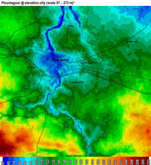 Zoom OUT 2x Ploumagoar, France elevation map