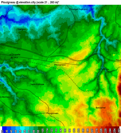 Zoom OUT 2x Plouigneau, France elevation map