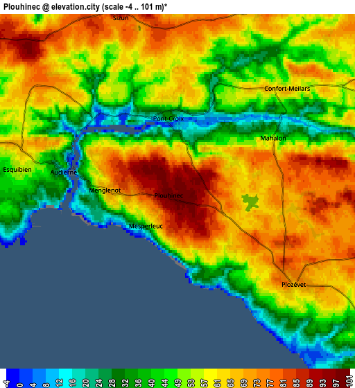 Zoom OUT 2x Plouhinec, France elevation map
