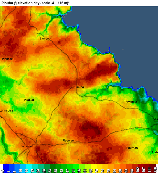 Zoom OUT 2x Plouha, France elevation map