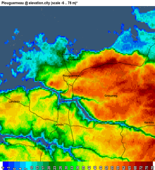 Zoom OUT 2x Plouguerneau, France elevation map