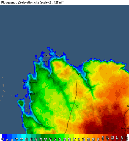 Zoom OUT 2x Plougasnou, France elevation map