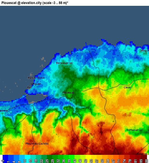 Zoom OUT 2x Plouescat, France elevation map