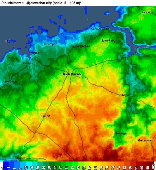 Zoom OUT 2x Ploudalmézeau, France elevation map