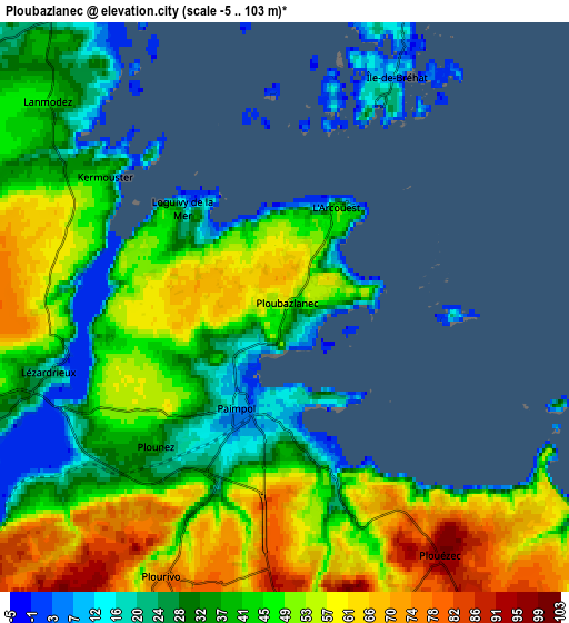 Zoom OUT 2x Ploubazlanec, France elevation map