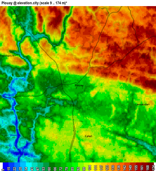 Zoom OUT 2x Plouay, France elevation map