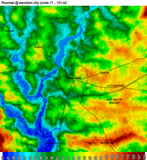 Zoom OUT 2x Ploërmel, France elevation map