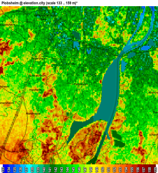 Zoom OUT 2x Plobsheim, France elevation map