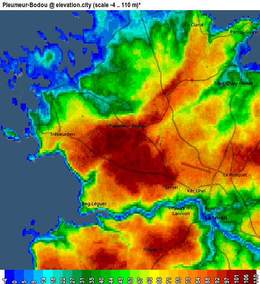 Zoom OUT 2x Pleumeur-Bodou, France elevation map