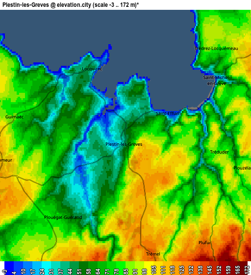 Zoom OUT 2x Plestin-les-Grèves, France elevation map