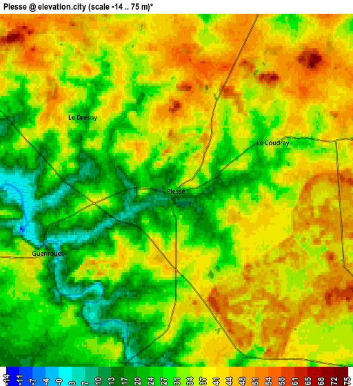 Zoom OUT 2x Plessé, France elevation map