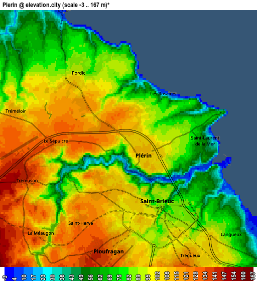 Zoom OUT 2x Plérin, France elevation map