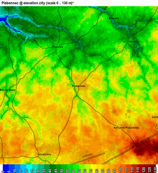 Zoom OUT 2x Plabennec, France elevation map