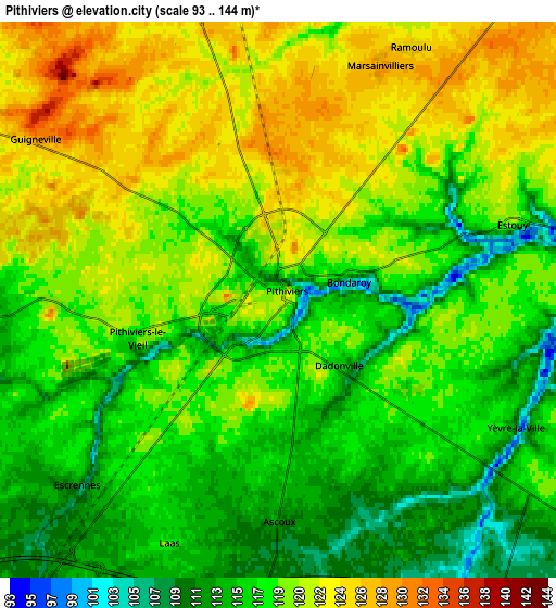 Zoom OUT 2x Pithiviers, France elevation map