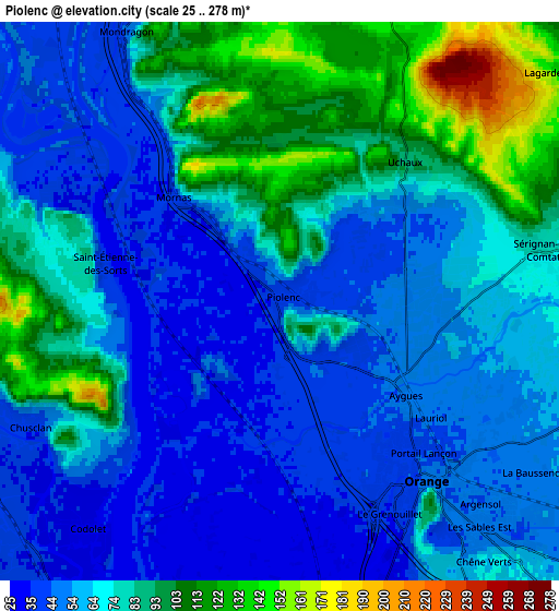 Zoom OUT 2x Piolenc, France elevation map