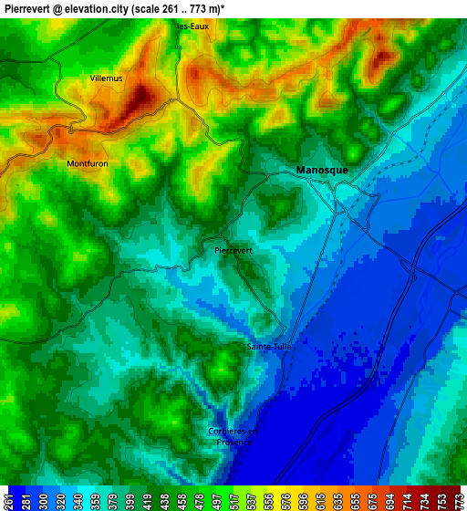 Zoom OUT 2x Pierrevert, France elevation map