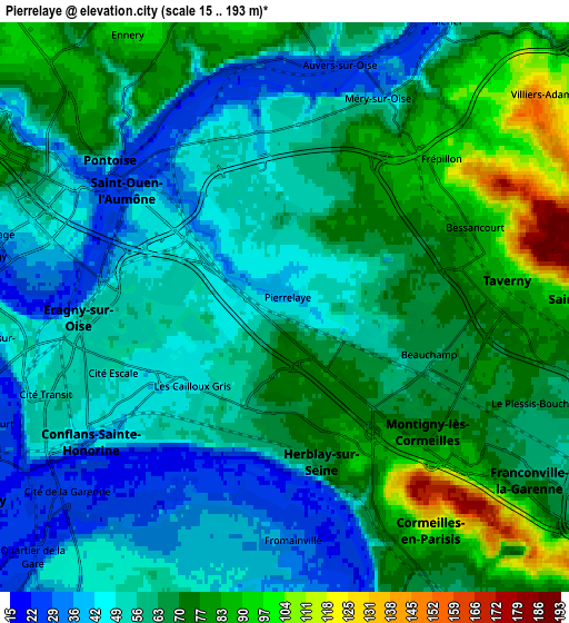 Zoom OUT 2x Pierrelaye, France elevation map