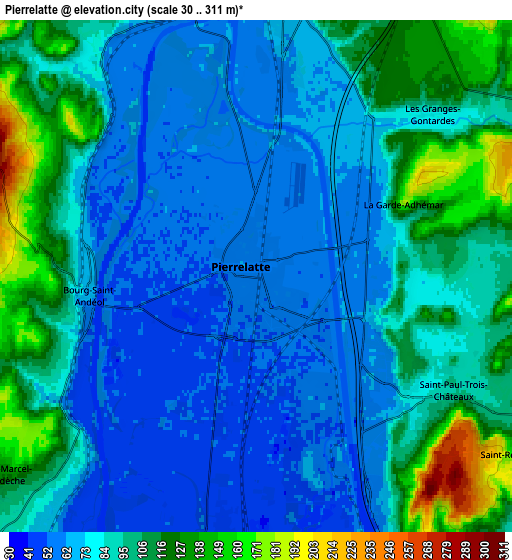 Zoom OUT 2x Pierrelatte, France elevation map