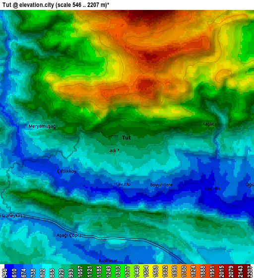 Zoom OUT 2x Tut, Turkey elevation map