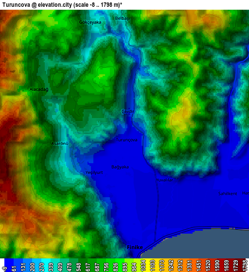 Zoom OUT 2x Turunçova, Turkey elevation map