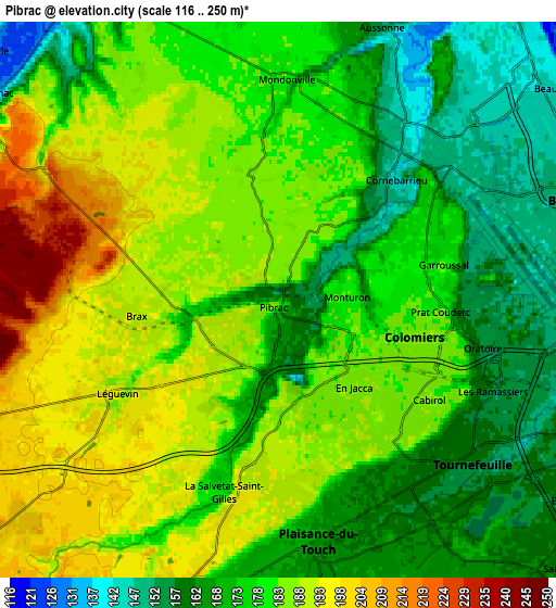 Zoom OUT 2x Pibrac, France elevation map