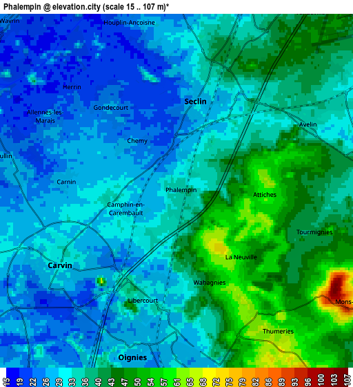 Zoom OUT 2x Phalempin, France elevation map