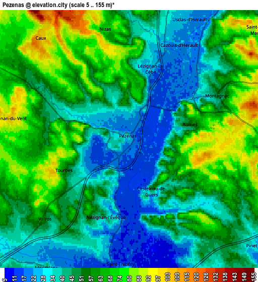 Zoom OUT 2x Pézenas, France elevation map