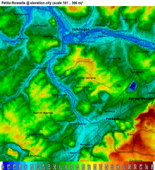 Zoom OUT 2x Petite-Rosselle, France elevation map