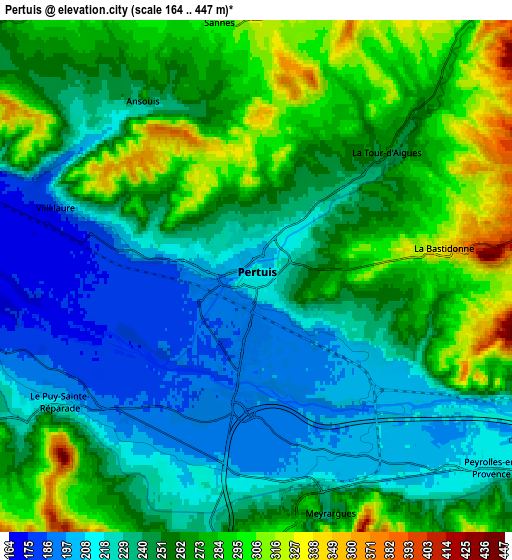 Zoom OUT 2x Pertuis, France elevation map