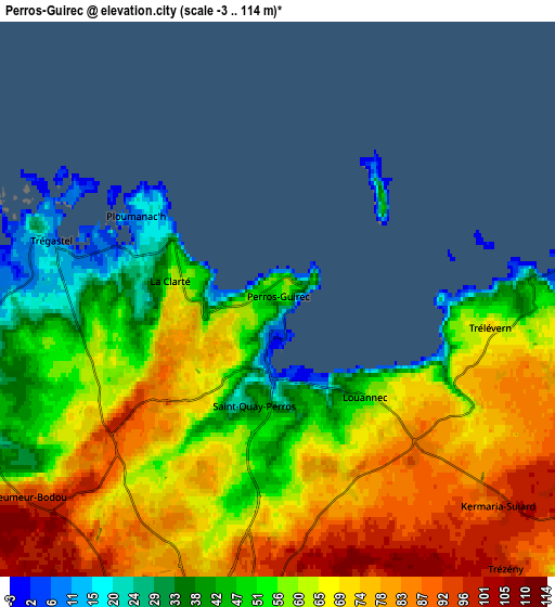 Zoom OUT 2x Perros-Guirec, France elevation map