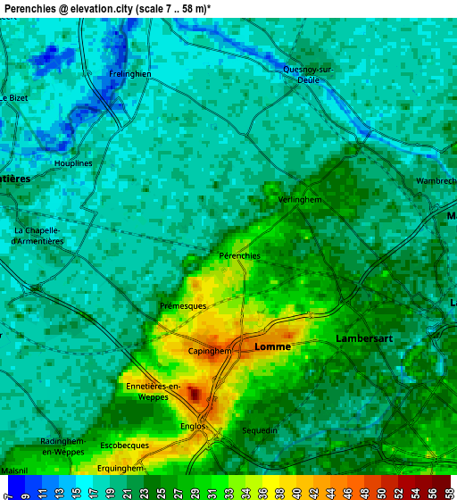 Zoom OUT 2x Pérenchies, France elevation map