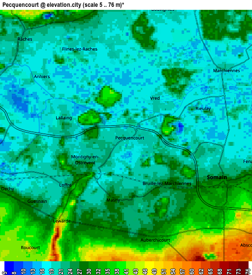 Zoom OUT 2x Pecquencourt, France elevation map