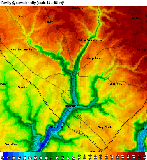 Zoom OUT 2x Pavilly, France elevation map