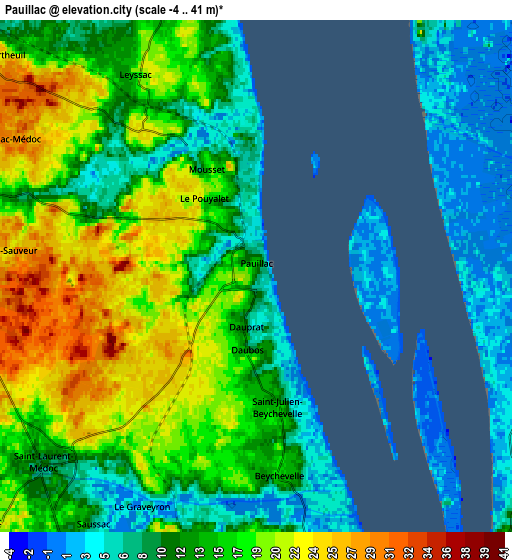 Zoom OUT 2x Pauillac, France elevation map