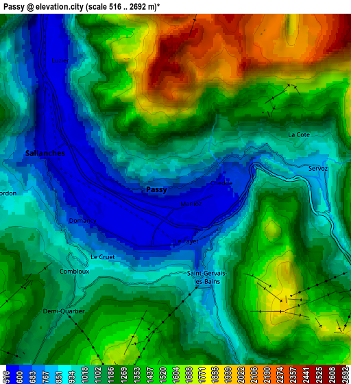 Zoom OUT 2x Passy, France elevation map