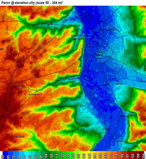 Zoom OUT 2x Paron, France elevation map